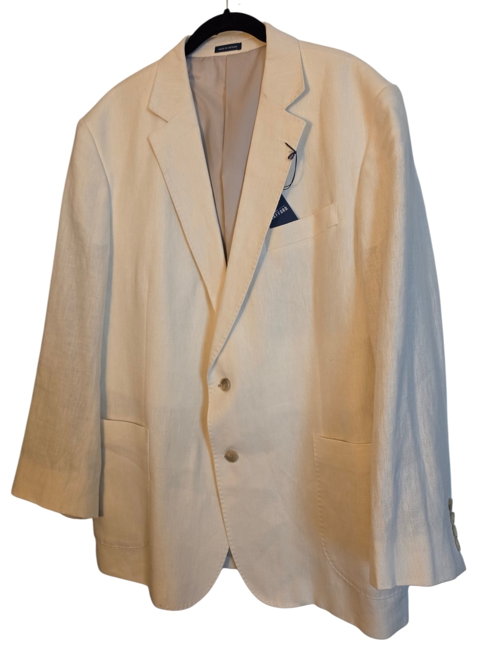 NWOT Stafford Mens Cream Linen Blend Blazer - Two-Button Tailored Jacket Sz 46R